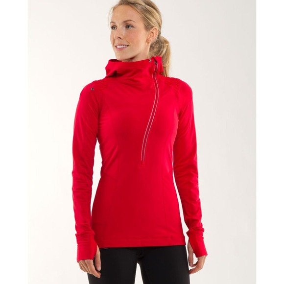 Lululemon Tops - Lululemon Run For It Pullover Women 8 Currant Red Cross Train Pony Tail Hood